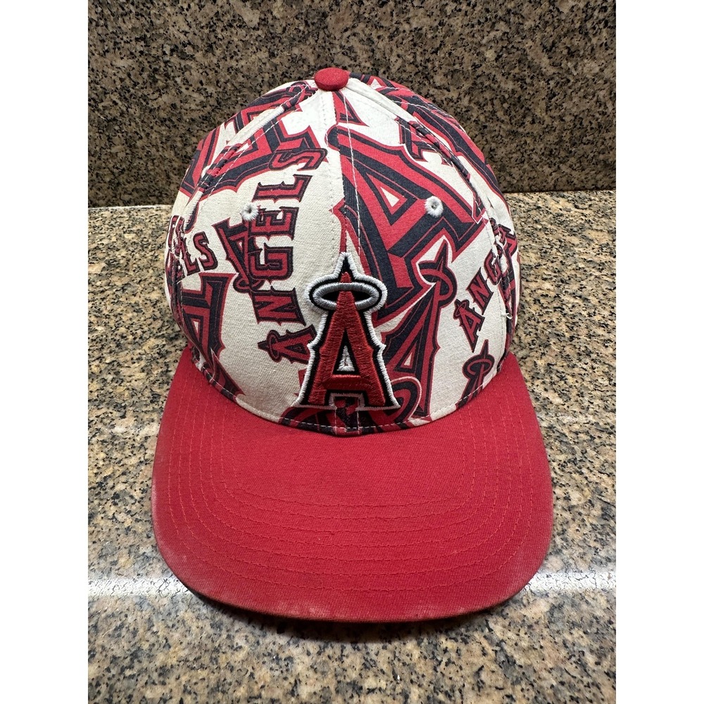 Los Angeles Angels Hat Cap Snap Back Mens‎ Red White MLB Baseball All Over Print